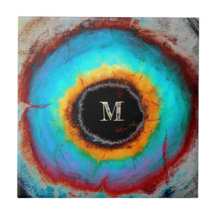 Ethereal Cosmic Eye Monogram Vibrant Abstract Art Ceramic Tile