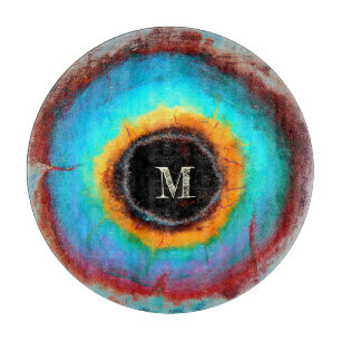 Ethereal Cosmic Eye Monogram Vibrant Abstract Art Cutting Board