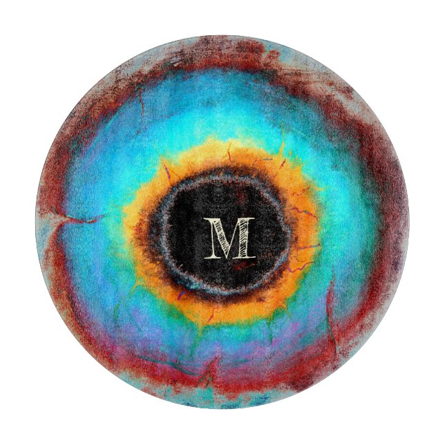 Ethereal Cosmic Eye Monogram Vibrant Abstract Art Cutting Board (Front)