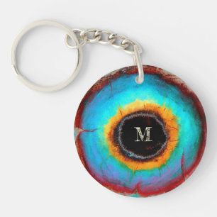 Ethereal Cosmic Eye Monogram Vibrant Abstract Art Key Ring