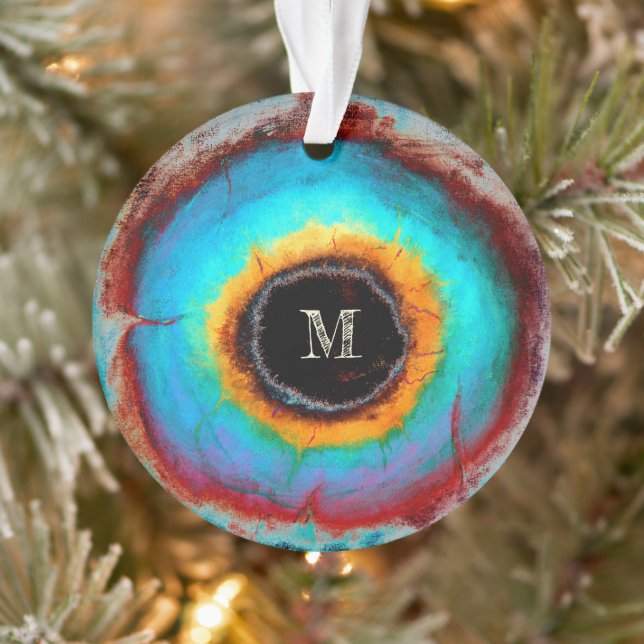 Ethereal Cosmic Eye Monogram Vibrant Abstract Art Ornament (Tree)