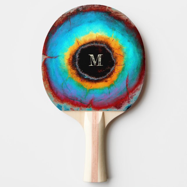 Ethereal Cosmic Eye Monogram Vibrant Abstract Art Ping Pong Paddle (Front)
