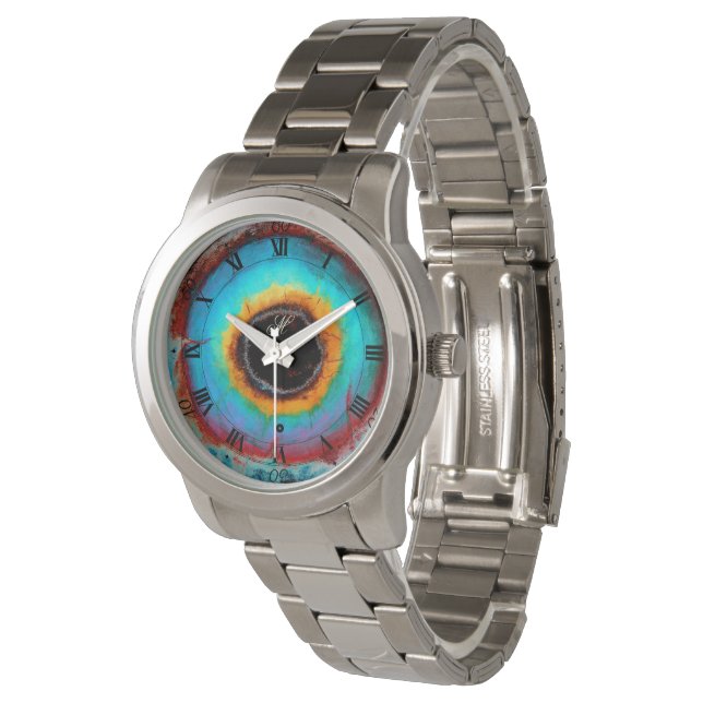 Ethereal Cosmic Eye Monogram Vibrant Abstract Art Watch (Angled)