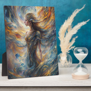 Ethereal Cosmic Goddess Abstract Portrait Art Plaque