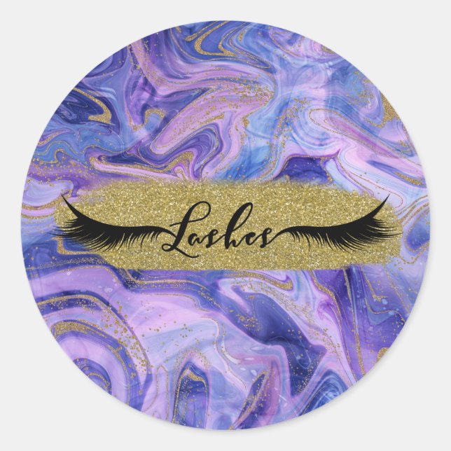 Ethereal Cotton Candy Marble Fantasy Lashes Classic Round Sticker (Front)