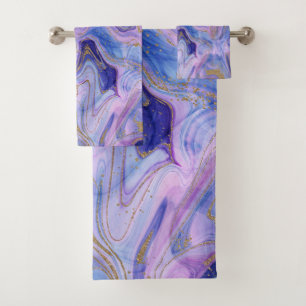 Ethereal Cotton Candy Marble Watercolor Fantasy Bath Towel Set