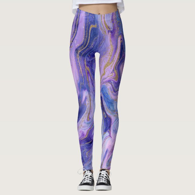 Ethereal Cotton Candy Marble Watercolor Fantasy  Leggings (Front)