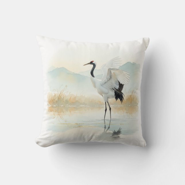 Ethereal Crane Elegance Cushion (Front)