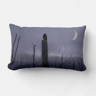 Ethereal Crow At Night Lumbar Cushion