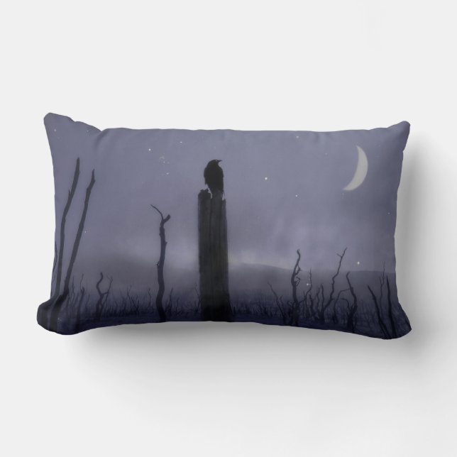 Ethereal Crow At Night Lumbar Cushion (Front)