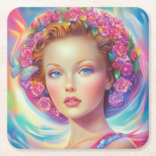 Ethereal Crown Portrait  Square Paper Coaster (Front)
