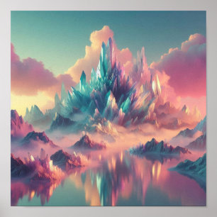 Ethereal Crystal Mountains in Pastel Horizon Poster