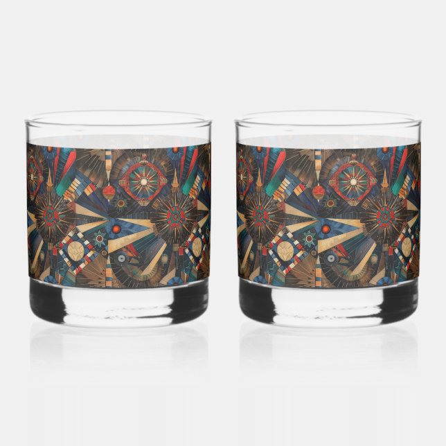 Ethereal Cyan "Ancient Indigenous Chronicles" Drin Whiskey Glass (Front)