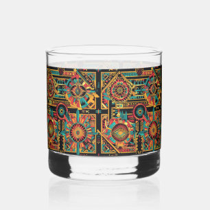 Ethereal Cyan "Pre-Columbian Tapestry" 12oz Rocks Whiskey Glass