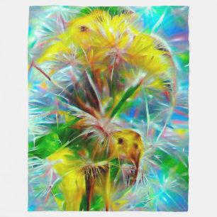Ethereal Dandelions in Neon Dreamscape Fleece Blanket