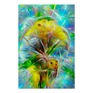 Ethereal Dandelions in Neon Dreamscape Poster