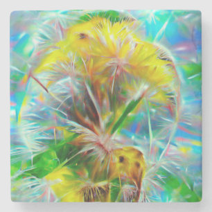 Ethereal Dandelions in Neon Dreamscape Stone Coaster