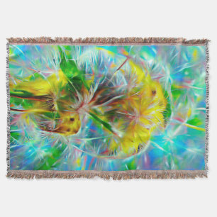 Ethereal Dandelions in Neon Dreamscape Throw Blanket
