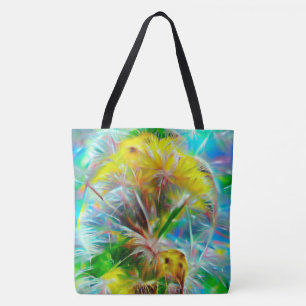 Ethereal Dandelions in Neon Dreamscape Tote Bag