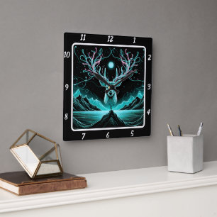 Ethereal Deer Glow Square Wall Clock