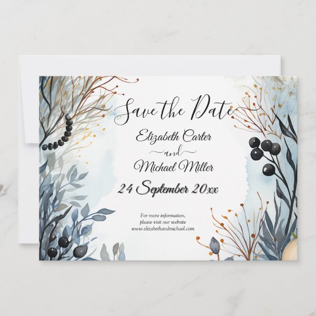 Ethereal Delicate Watercolor Serene Foliage   Save The Date (Front)