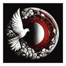  Ethereal Dove Planet – Noir Ink and Red Mandala 