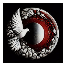  Ethereal Dove Planet – Noir Ink and Red Mandala 