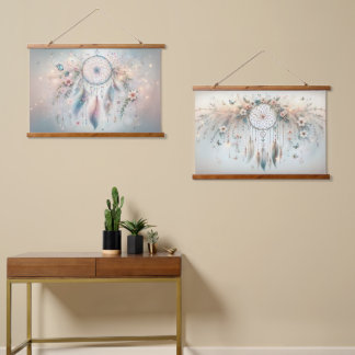 Ethereal Dreamcatcher with Feathers & Flowers Hanging Tapestry