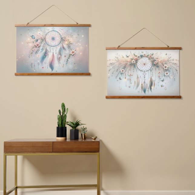 Ethereal Dreamcatcher with Feathers & Flowers Hanging Tapestry (Asymmetrical)