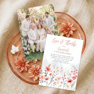 Ethereal Dreamy Wildflowers Coral Script Photo Thank You Card