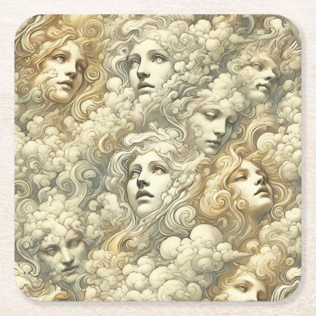 Ethereal Drift – Gothic Victorian Square Paper Coaster (Front)