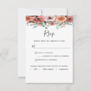 Ethereal Dusty Blue, Blush with/without meal RSVP Card