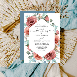 Ethereal Dusty Blue Floral Geometrical Wedding Invitation