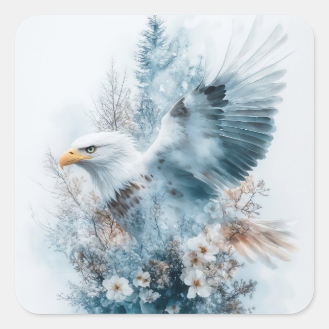 Ethereal Eagle in a Dreamy Forest Square Sticker (Front)