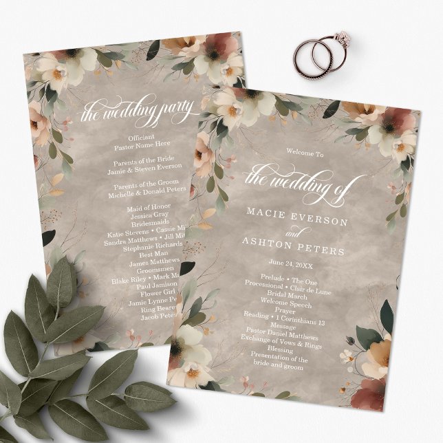 Ethereal Elegance Beige Ecru Wedding Ceremony Program (Step into a world where love and nature intertwine, with our Ethereal Elegance Programs.)