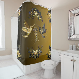 Ethereal Elegance: Black and Gold Graphic Symphony Shower Curtain
