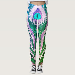 Ethereal Elegance: Peacock Feathers in Radiant Har Leggings