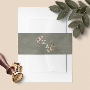 Ethereal Elegance Sage Green Monogram Wedding Invitation Belly Band