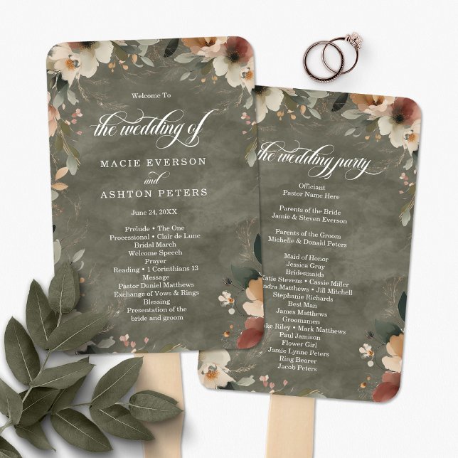Ethereal Elegance Sage Whisper Wedding Program Hand Fan (Step into a world where love and nature intertwine, with our Ethereal Elegance Programs.)