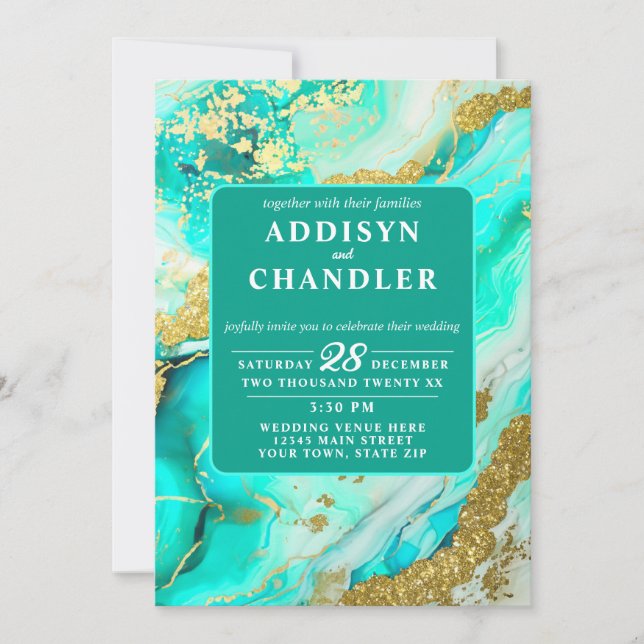 Ethereal Elegance Turquoise Geode-Inspired Wedding Invitation (Front)