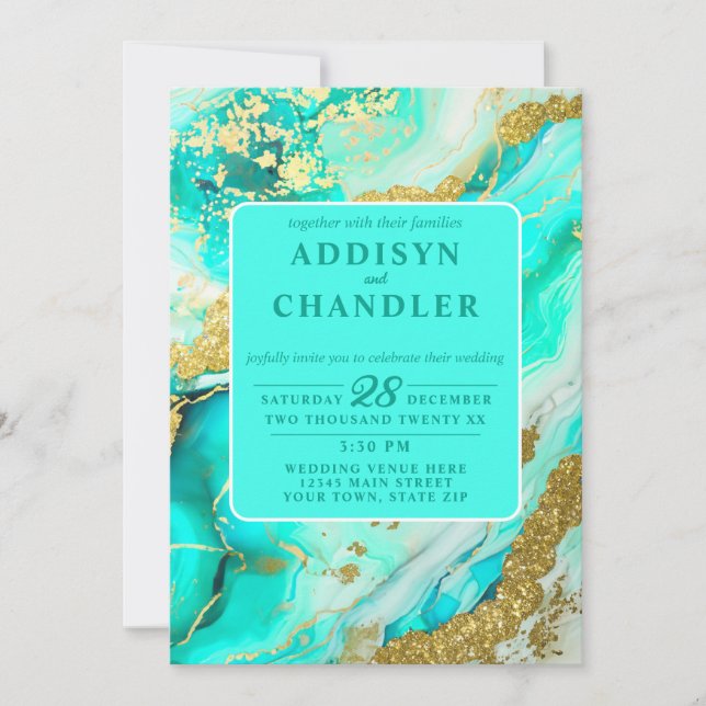 Ethereal Elegance Turquoise Geode-Inspired Wedding Invitation (Front)