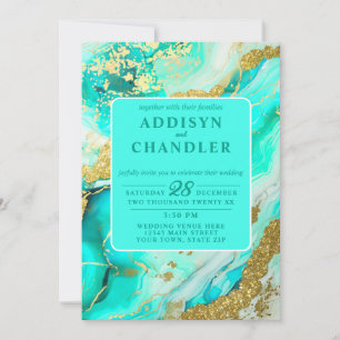 Ethereal Elegance Turquoise Geode-Inspired Wedding Invitation