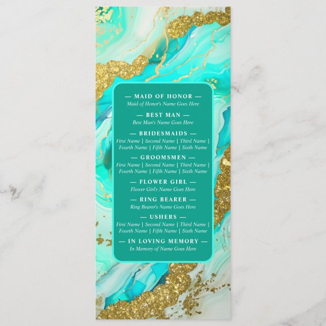 Ethereal Elegance Turquoise Geode-Inspired Wedding Program (Back)