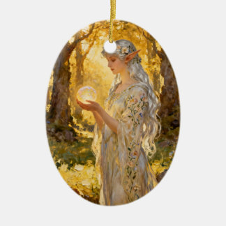 Ethereal Elf Maiden - Art Nouveau Style Ceramic Ornament