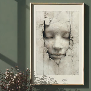 Ethereal Embrace: The Face Within the Wall Poster