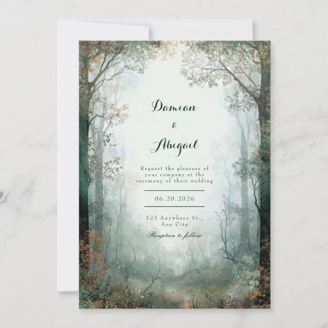 Ethereal Enchanted Forest Firefly Wedding Invitation (Front)