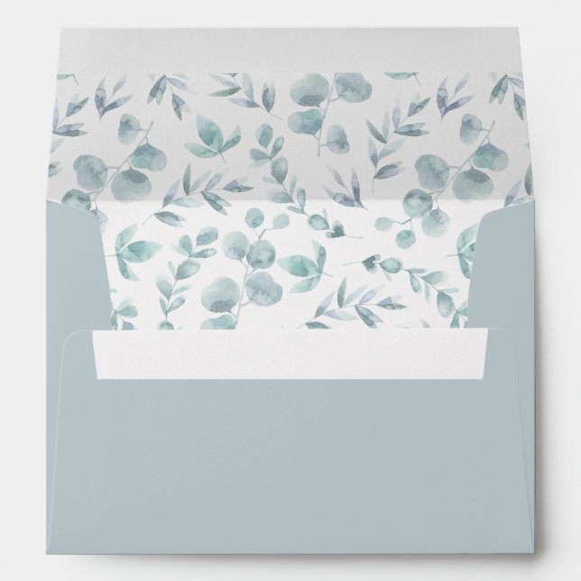 Ethereal Eucalyptus Dusty Blue Wedding Invitation Envelope (Back (Bottom))