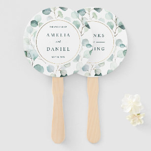 Ethereal Eucalyptus Gold Frame Greenery Wedding Hand Fan