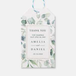 Ethereal Eucalyptus Gold Green Wedding Thank You Gift Tags
