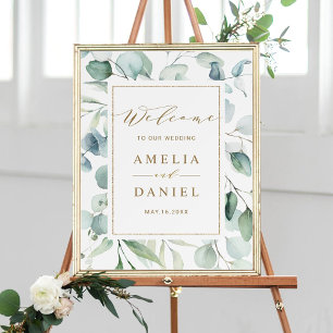 Ethereal Eucalyptus Gold Greenery Wedding Welcome Poster